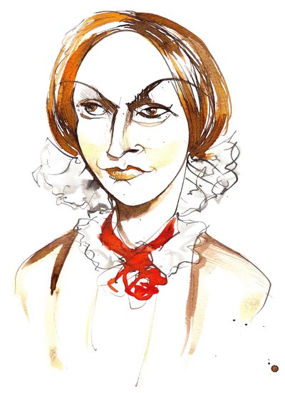 Charlotte Bronte - romanziera e poetessa inglese (1816 - 1855); caricatura a colori da Neale Osborne